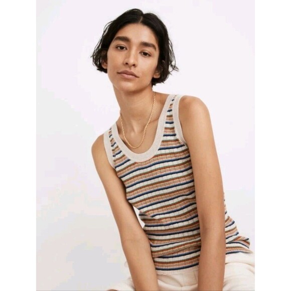 Madewell Tops - Madewell Striped Chapman Sweater Tank Heather Oat Size XS Scallop Crop